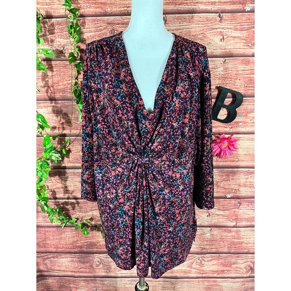 Daisy Fuentes Tops - Daisy Fuentes Woman Blouse Top Plus 3X Pink Blue Plum Floral Stretch Slinky Slim